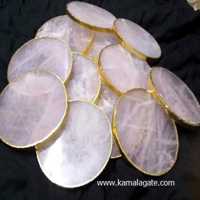 Natural Rose Quartz 3-4 inch golden plated coasters