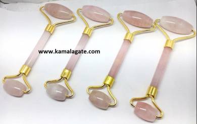 Rose Quartz Gemstone Massage Roller (Golden)