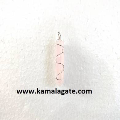 Rose Quartz Single Point Wire Wrap Pendants (Silver)