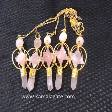 Rose Quartz Markaba Spinning Pendulums( GOLDEN)