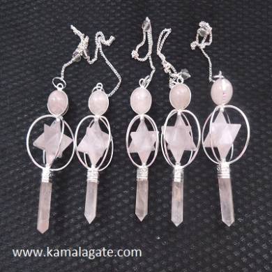 Rose Quartz Spinning Pendulum Star (SILVER)