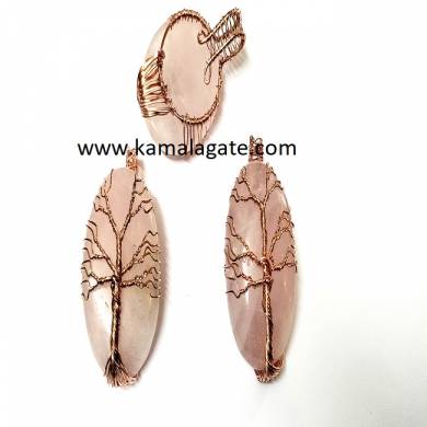 Rose Quartz Tree Of Life Copper Wire Wrap Pendants