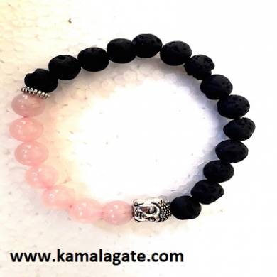 Rose Quartz With Lava Stone Bhuddha Bracelets