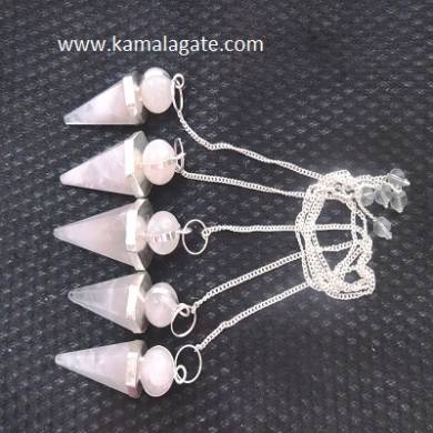 Rose Quartz Cone Shape Pendulum (SILVER)