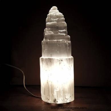 Natural Stone Selenite Tower with LED Night Lamp