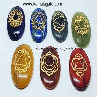 Seven Chakra Tumble Palm Stone Engraved Chakra Healing Set 