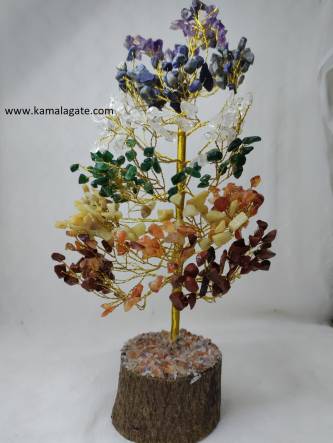 Seven Chakra Gemstone 500 Chips Tree with thick Roots