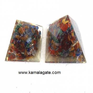 Seven Chakra Orgone Chips Stone Pyramid (Small)