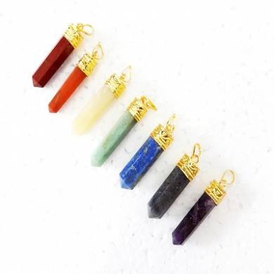 Seven Chakra Gemstone Points Cabs Pendant Set