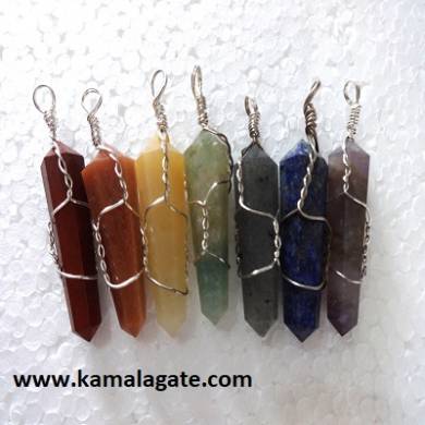 Seven Chakra Set with Wire Wrap Pendants