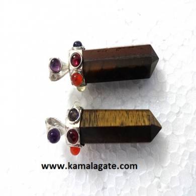 Seven Chakra stone embedded on Tiger Eye pencil pendants