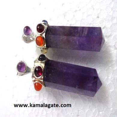 Seven Chakra stone embedded on Amethyst pencil pendants