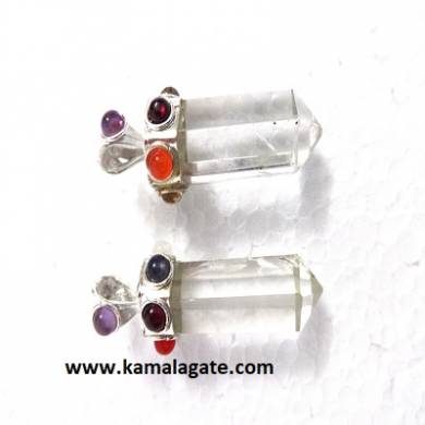 Seven Chakra stone embedded on Crystal Quartz pencil pendants