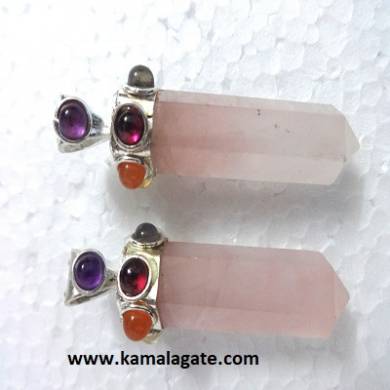 Seven Chakra stone embedded on Rose Quartz pencil pendants