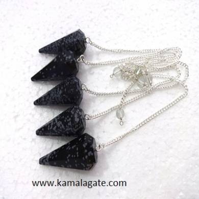 Snow Flake Obsidean Faceted pendulums