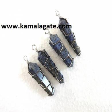 Sodalite Double Point Wire Wrap Pendants (Silver)