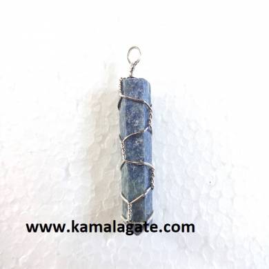 Sodalite Single Point Wire Wrap Pendants (Silver)