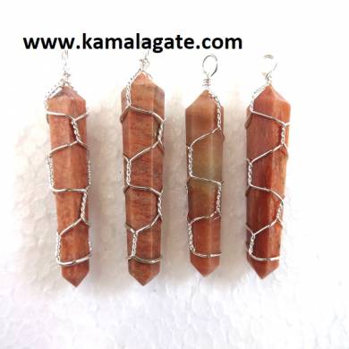 Sunstone Double Point Wire Wrap Pendants (Silver)