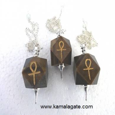 Tiger Eye Hexagon Ankh Pendulum(SILVER)