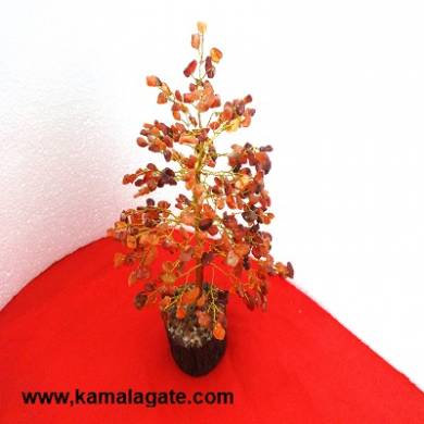 Gemstone Red Carnelian Tree With Golden Metal Works 200 Chips Tree