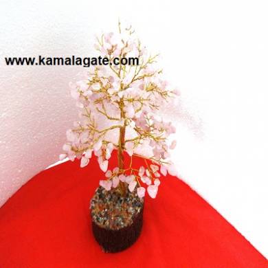 Gemstone Rose Quartz Tree With Golden Metal Works 200 chips