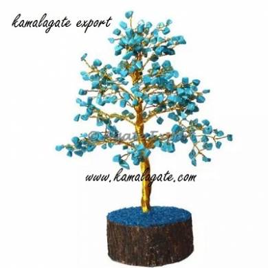 Turquoise Gemstone chips tree with thick Metal roots