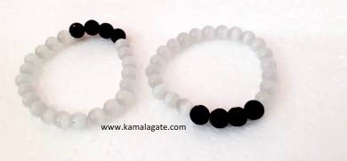 White Selenite With Lava Stone Bracelets