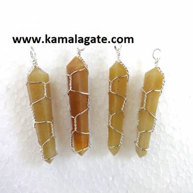 Yellow Aventurine Double Point Wire Wrap Pendants (Silver)