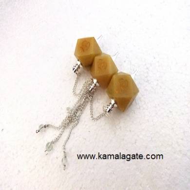 Yellow Aventurine Hexagon Om Engraved Pendulum (SILVER)