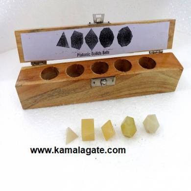 Yellow Aventurine Five Pieces Geometry Sets With Wooden Box