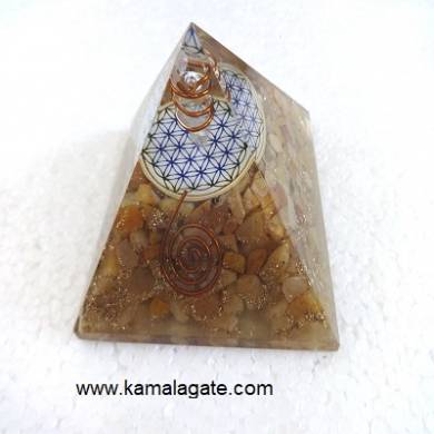 Yellow Aventurine Orgone Pyramid With Flower Of Life 