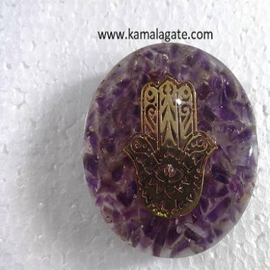 amethyst orgone dome with hamsa symbol