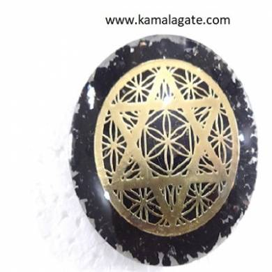 black tourmaline orgone dome with pentagram star symbol