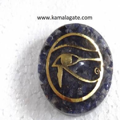 blue aventurine orgone dome with eye of horus symbol