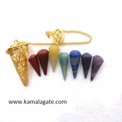 Cage With 7 Chakra Cone Shape Pendulums Set