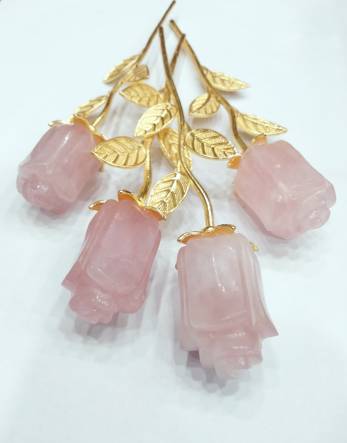 Hand-Carved Rose Quartz Crystal Rose with Gold-Tone Stem Hand-Carved Rose Quartz Crystal Rose with Gold-Tone Stem