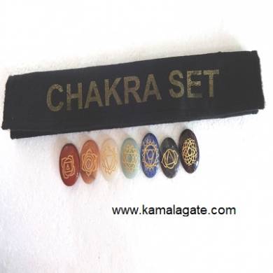 Engraved Oval Chakra Sets With Valvet Purse