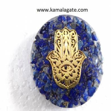 lapis lazuli orgone dome with hamsa symbol