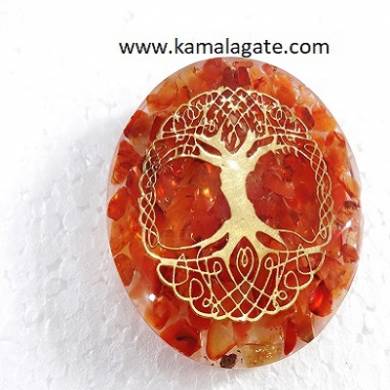 red carnelian orgone dome with tree of life symbol