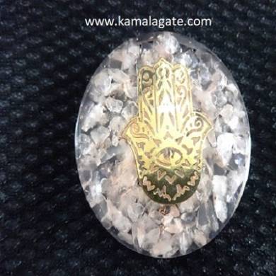  rose quartz orgone dome with hamsa symbol