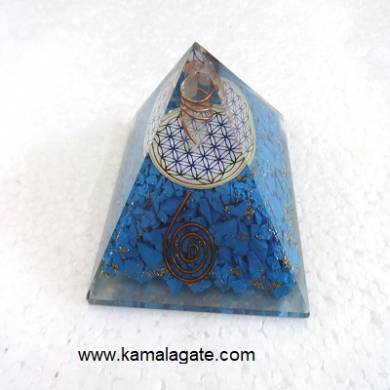 Turquoise Orgone Pyramid With Flower Of Life 